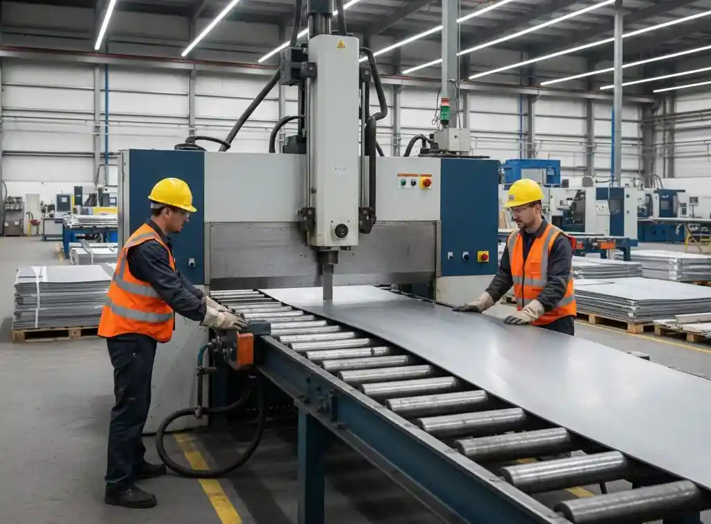 corte_de_acero Servicio de corte y dimensionado de planchas de acero inoxidable con guillotina industrial.